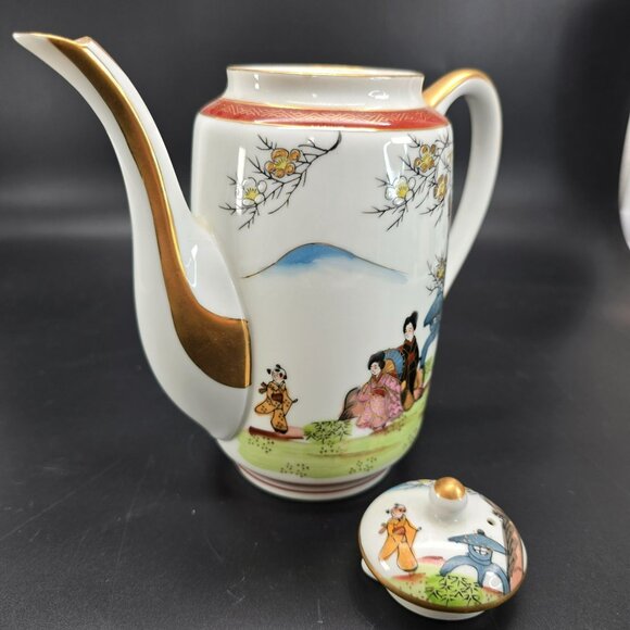 Vintage Japanese Kutani Teapot With Hand-Painted Geisha Garden Design JE412 - Picture 9 of 10